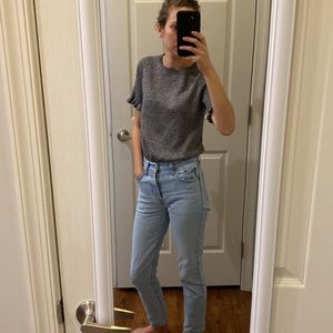 Heathered medium-grey ruffle-sleeve sweater from Saks Off Fifth